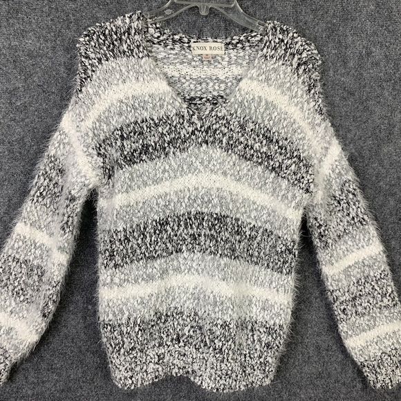 Knox Rose Nubby Eyelash Knit Sweater Women M Pull Over V Neck Soft Warm Cozy - Picture 6 of 11